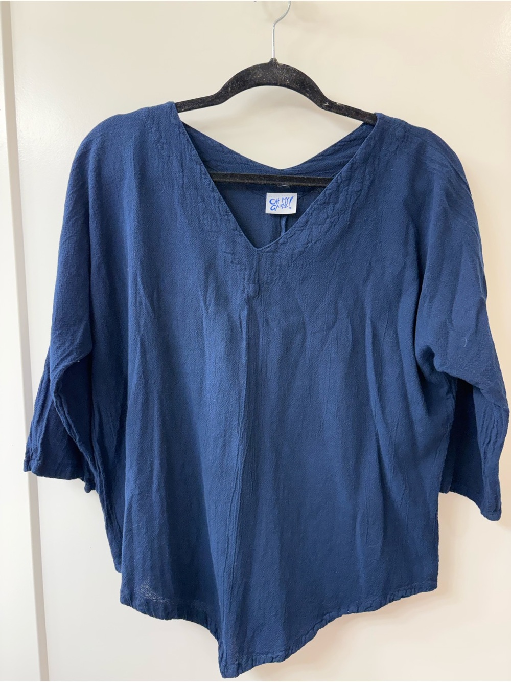 Oh My Gauze Navy Blue V-neck 100% Cotton Top SZ 2